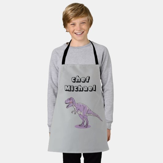 T-rex dinosaurusprint met eigen naam  schort (Gedragen)