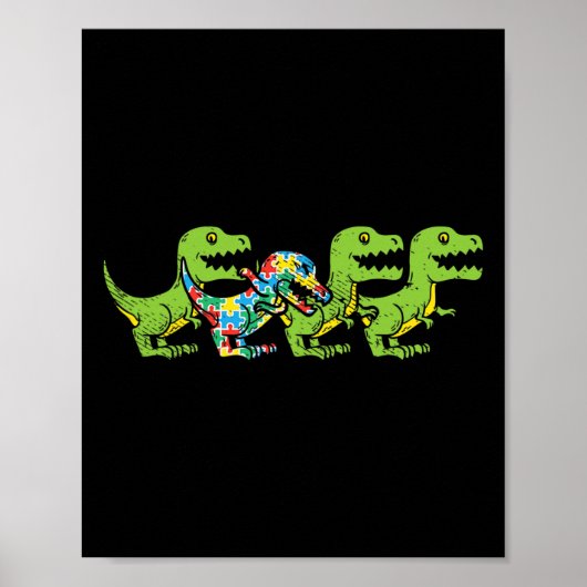 T-Rex Dinosaurussen Puzzel Dino Autisme Awareness Poster (Voorkant)