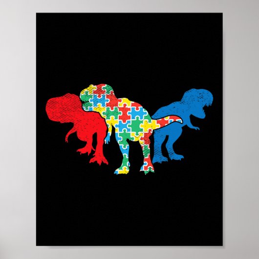 T-Rex Dinosaurussen Puzzel Dino Autisme Awareness Poster (Voorkant)