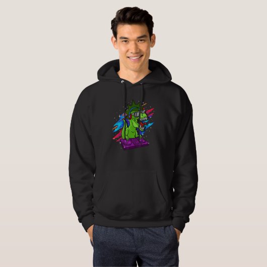T-Rex DJ Dinosaur Producer Dino Retro House Techno Hoodie (Voorkant volledig)