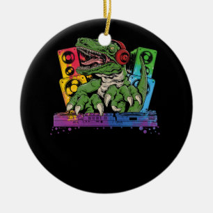 T Rex DJ Party Club Disk Jockey Shirt EDM Dance Cl Keramisch Ornament