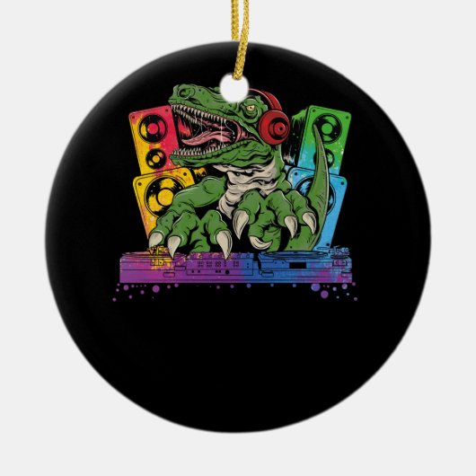 T Rex DJ Party Club Disk Jockey Shirt EDM Dance Cl Keramisch Ornament (Voorkant)