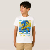 T-Rex Down Syndrome Awareness Yellow Blue Ribbon T-shirt (Voorkant volledig)