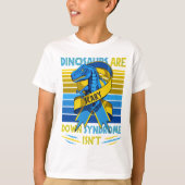 T-Rex Down Syndrome Awareness Yellow Blue Ribbon T-shirt (Voorkant)