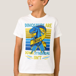 T-Rex Down Syndrome Awareness Yellow Blue Ribbon T-shirt