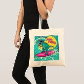 T-Rex draagt een zonnebril en rijdt op een neon ro Tote Bag (Voorkant (product))