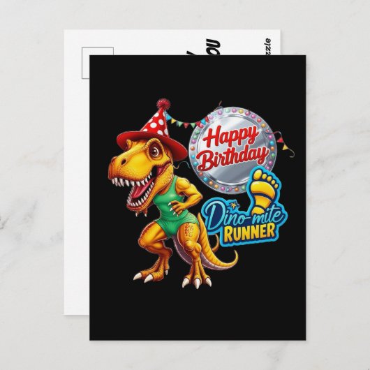 T-Rex draagt groene hardloopoutfit Briefkaart (Voorkant / Achterkant)