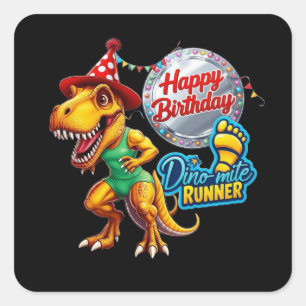 T-Rex draagt groene hardloopoutfit Vierkante Sticker