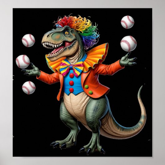 T-rex dragen clown outfit en jongleren honkballen poster (Voorkant)