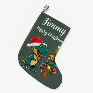 T-rex dragen kerstmuts biljartgroen kleine kerstsok