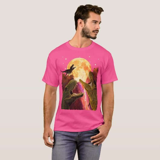 T-rex drie dinosaurussen die op de maan draaien al t-shirt (Voorkant volledig)
