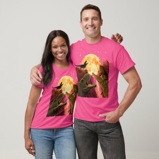 T-rex drie dinosaurussen die op de maan draaien al t-shirt (Unisex)