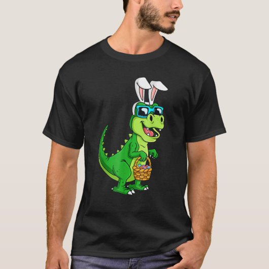 T Rex Easter Bunny met eiermandje Funny Dinosaur T-shirt (Voorkant)