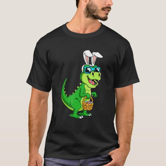 T Rex Easter Bunny met eiermandje Funny Dinosaur T-shirt (Voorkant)