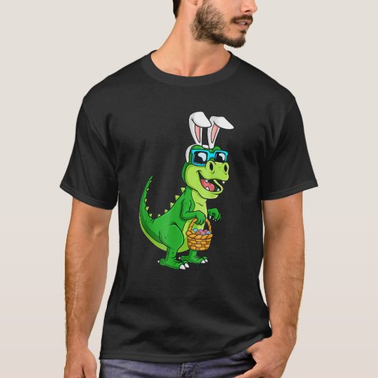 T Rex Easter Bunny met eiermandje Funny Dinosaur T-shirt (Voorkant)