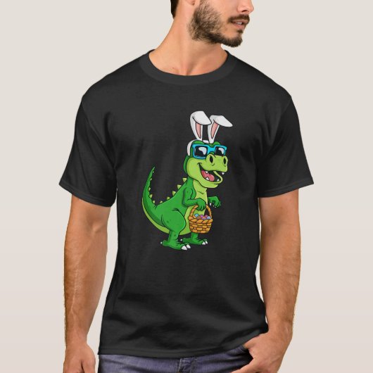 T Rex Easter Bunny With Eggs Basket Funny Dinosaur T-shirt (Voorkant)