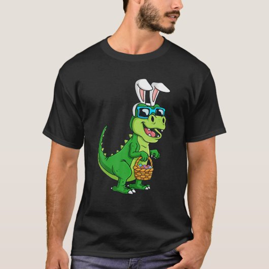 T Rex Easter Bunny With Eggs Basket Funny Dinosaur T-shirt (Voorkant)