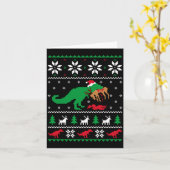 T Rex Eating Reindeer Funny Dinosaur Christmas Ugl Kaart (Gele Bloem)