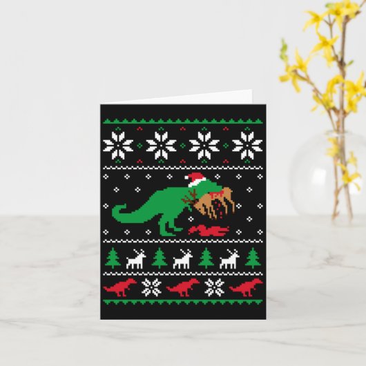 T Rex Eating Reindeer Funny Dinosaur Christmas Ugl Kaart (Gele Bloem)