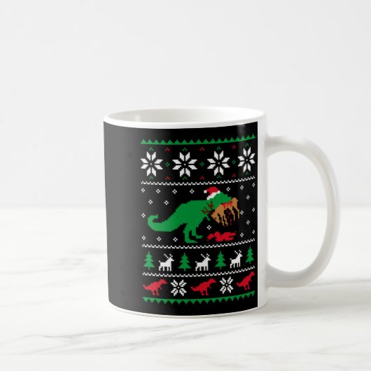 T Rex Eating Reindeer Funny Dinosaur Christmas Ugl Koffiemok (Rechts)