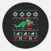 T Rex Eating Reindeer Funny Dinosaur Christmas Ugl Ronde Sticker (Voorkant)