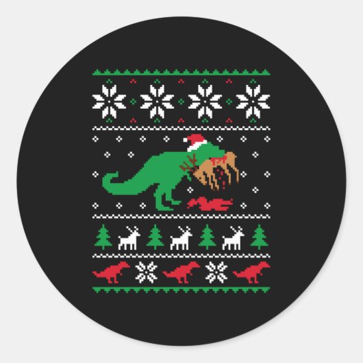 T Rex Eating Reindeer Funny Dinosaur Christmas Ugl Ronde Sticker (Voorkant)