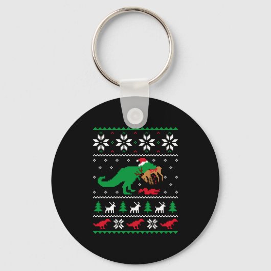 T Rex Eating Reindeer Funny Dinosaur Christmas Ugl Sleutelhanger (Voorkant)