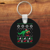 T Rex Eating Reindeer Funny Dinosaur Christmas Ugl Sleutelhanger (Voorkant)