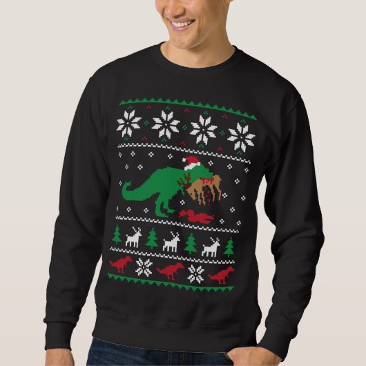 T Rex Eating Reindeer Funny Dinosaur Kerstmis Ugl Trui (Voorkant)