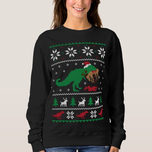 T Rex Eating Reindeer Funny Dinosaur Kerstmis Ugl Trui (Voorkant)