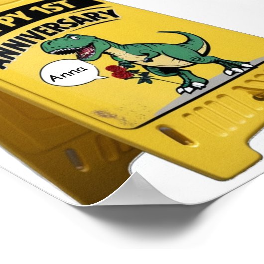 T-rex eerste jubileum met rozen poster (Hoek)