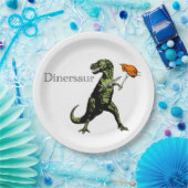 T-Rex eet kip met mes en vork: Een Dinersaur... Papieren Bordje (Feest)