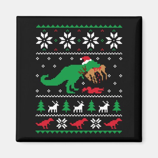 T Rex eet rendier Grappige dinosaurus kerst lelijk Magneet (Voorkant)