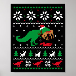 T Rex eet rendier grappige dinosaurus kerst lelijk Poster