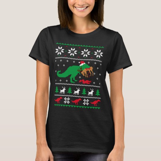T Rex eet rendier Grappige dinosaurus Kerstmis lel T-shirt (Voorkant)