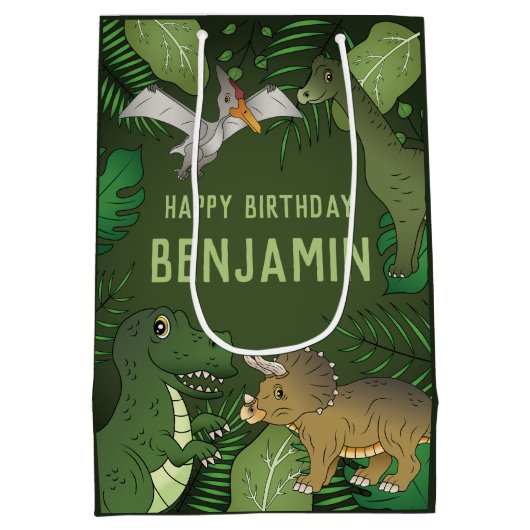 T-rex en andere dinosaurussen brengen een gelukkig medium cadeauzakje (Achterkant)