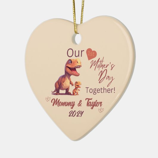 T-Rex en baby, onze eerste moederdag samen Keramisch Ornament (Links)