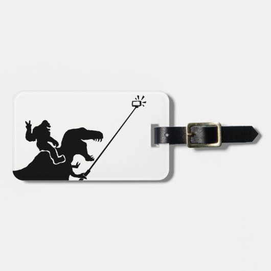 T-rex en bigfoot selfie bagagelabel (Voorkant horizontaal)