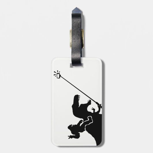 T-rex en bigfoot selfie bagagelabel (Achterkant verticaal)