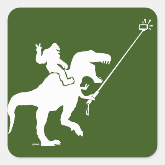 T-rex en bigfoot selfie vierkante sticker (Voorkant)