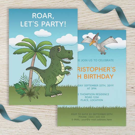 T-rex en Pteranodon Dinosaur Cute Kind Birthday Kaart