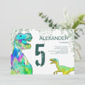 T-Rex en Raptor Dinosaurus 5e Verjaardagsfeest Kaart (Staand voorkant)