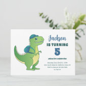 T-Rex en rugzak School Kinder Dinosaur Birthday Kaart (Staand voorkant)