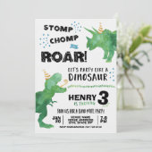 T Rex en Triceratops Dinosaurus Uitnodiging voor v (Staand voorkant)