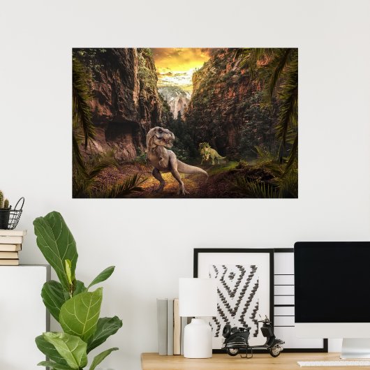 T-Rex en Triceratops Poster (Thuiskantoor)