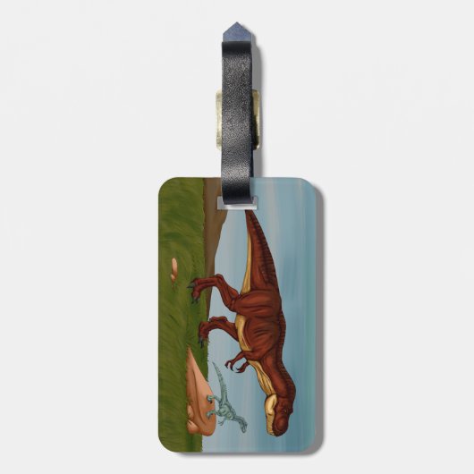 T-Rex en Velociraptor Bagagelabel (Achterkant verticaal)