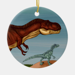 T-Rex en Velociraptor Keramisch Ornament