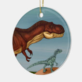 T-Rex en Velociraptor Keramisch Ornament (Links)
