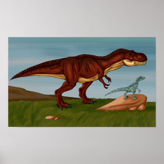 T-Rex en Velociraptor Poster (Voorkant)