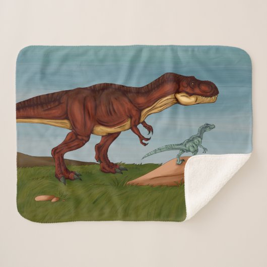 T-Rex en Velociraptor Sherpa Deken (Voorkant (horizontaal))